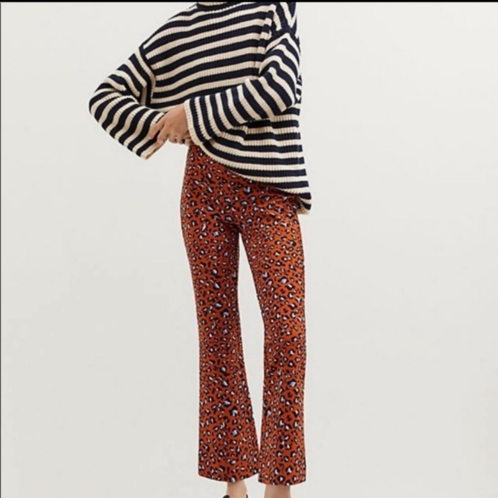 Maeve Anthropologie Leopard Animal Print Flare Kick Pants Size Large